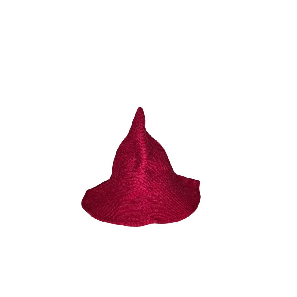 Red Knit Witch Hat Adult Wide Brim Pointed Foldable Halloween Whimsigoth 1PC